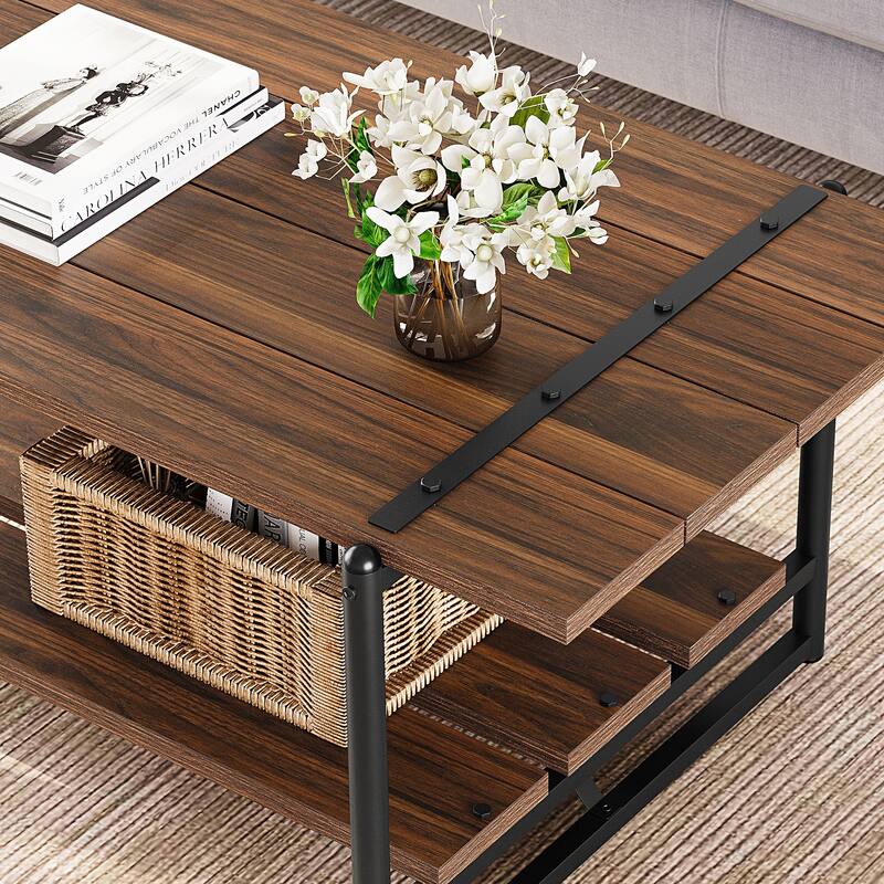 2-Tier Farmhouse 41'' Large Gray Wood Coffee Table