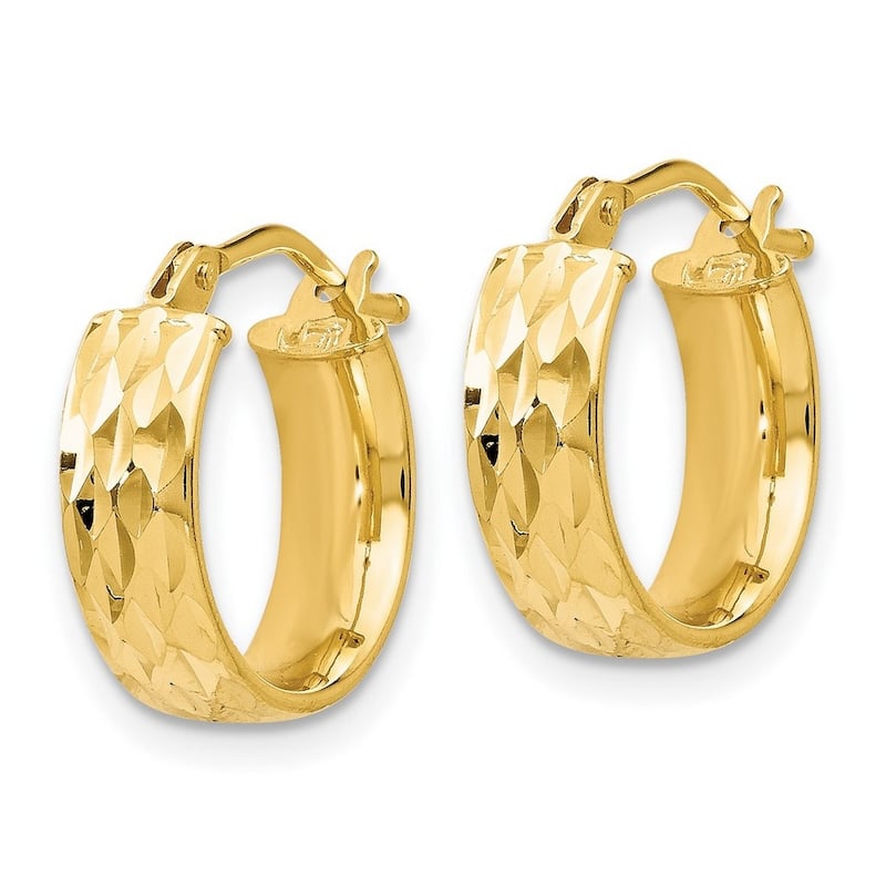 Curata 14k Yellow Gold Polished and Sparkle Cut 14x4.5mm Hoop Earrings