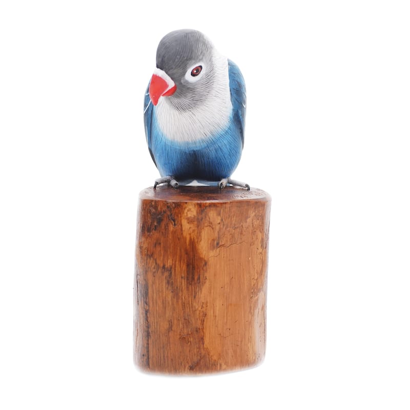 Novica Handmade Blue Lovebird Wood Sculpture