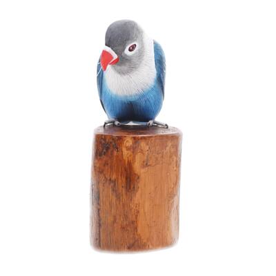 Novica Handmade Blue Lovebird Wood Sculpture