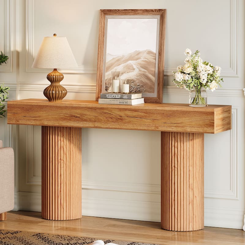 63-Inch Farmhouse Console Table for Entryway, Long Narrow Sofa Table -Rustic Brown - 11.81"D x 62.99"W x 33.46"H