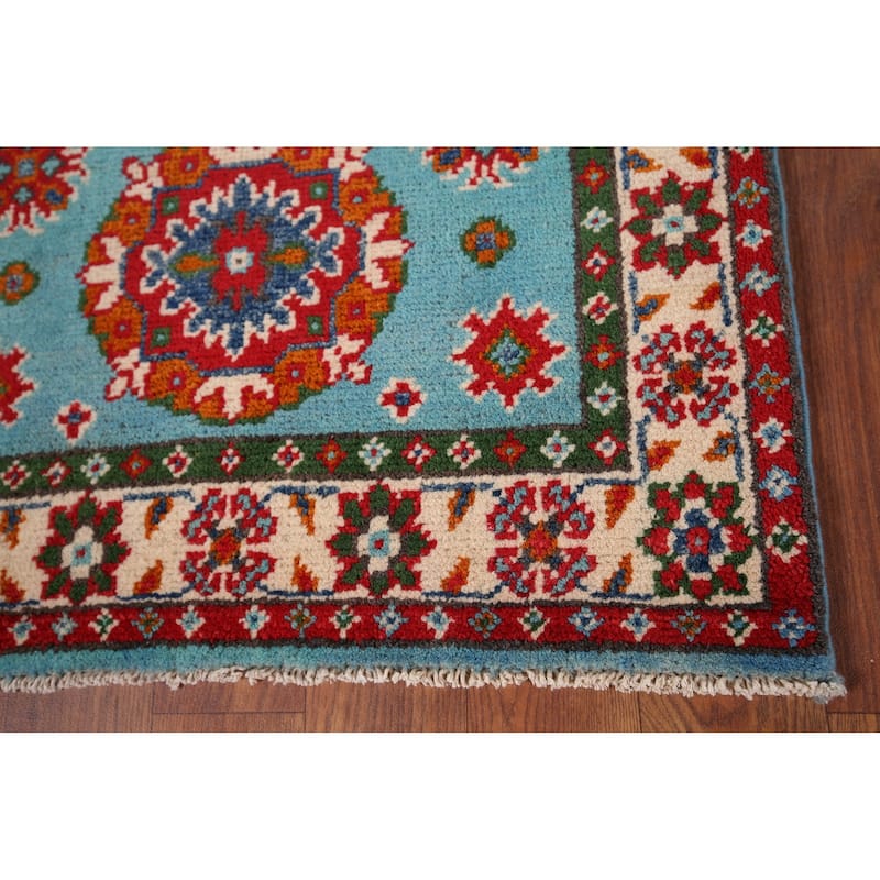 Turquoise Blue Kazak Foyer Rug Handmade Oriental Wool Carpet - 1'11" x 2'11"
