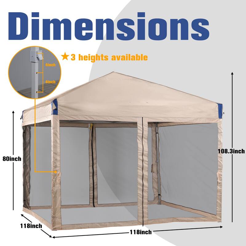 Aoodor 10 x 10 FT Pop Up Canopy Tent Portable Instant Shade Canopy with Netting for Camping, Party and Other Outdoor Events