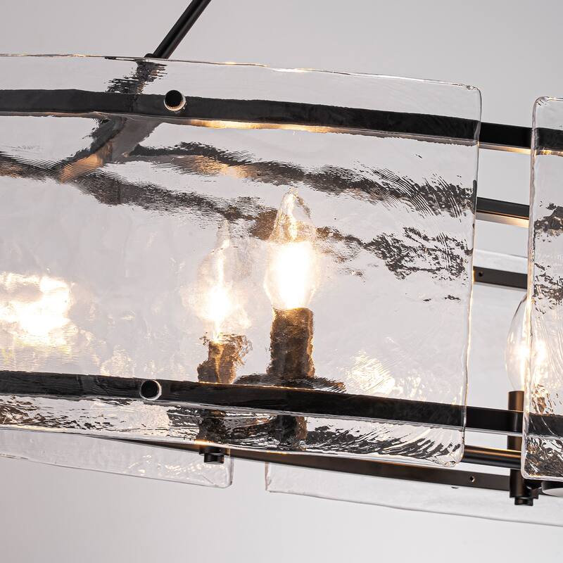 39.4" Linear 6-Light Textured Glass Chandelier Farmhouse Kitchen Island Pendant Light
