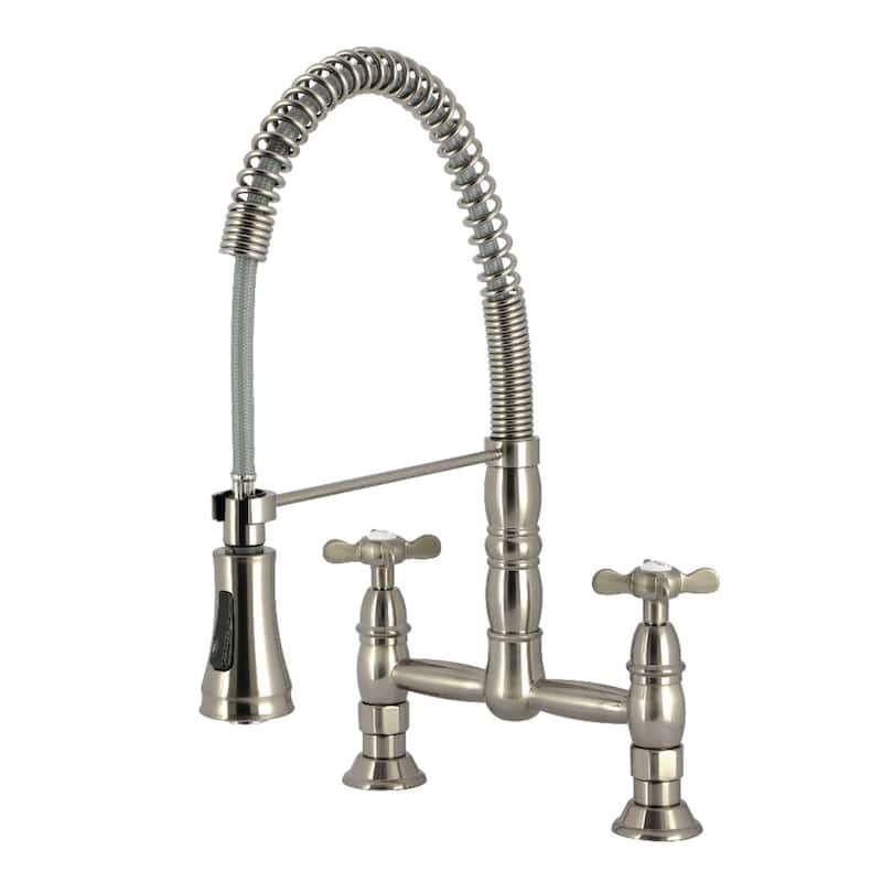 Kingston Brass Essex Double-Handle Wall-Mount Pre-Rinse Bridge Kitchen Faucet