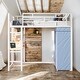 preview thumbnail 2 of 38, Metal & Wood Twin Size Loft Metal Bed with Desk,Power Outlet,LED and Wardrobe