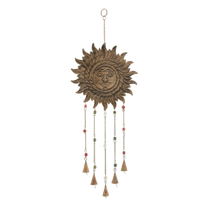 Bronze Metal Sun Windchime with Beads