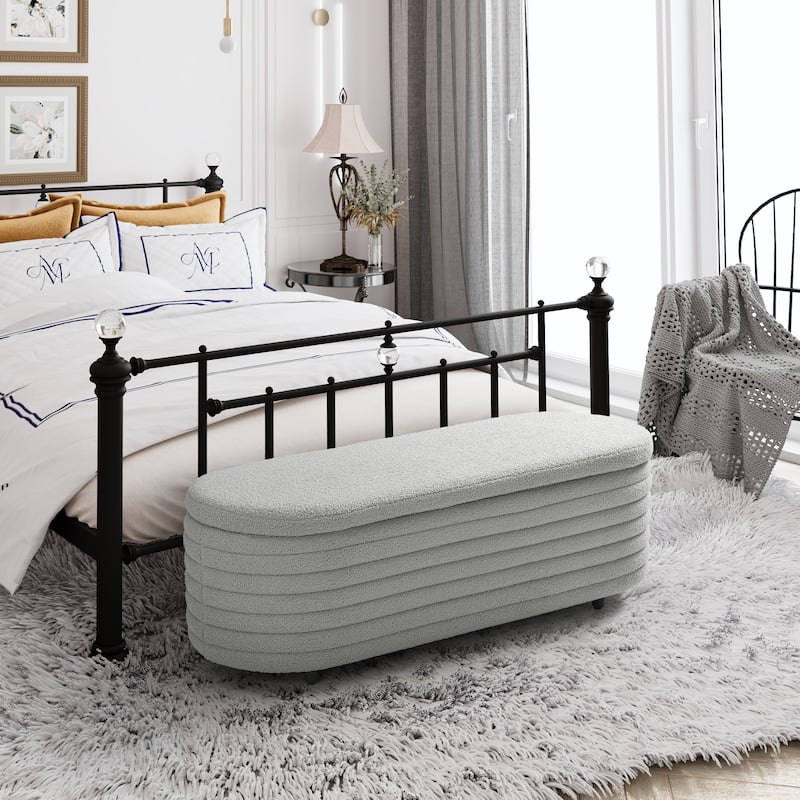 Bayville Sherpa Polyester Flip Top Storage Ottoman - 54" - Light Gray