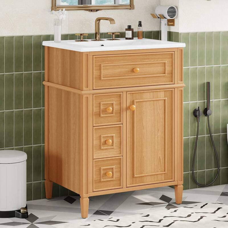 Freestanding Bathroom Vanity with Sink, Center Rectangular Ceramic Sink Bathroom Storage Cabinet, 24"/30"