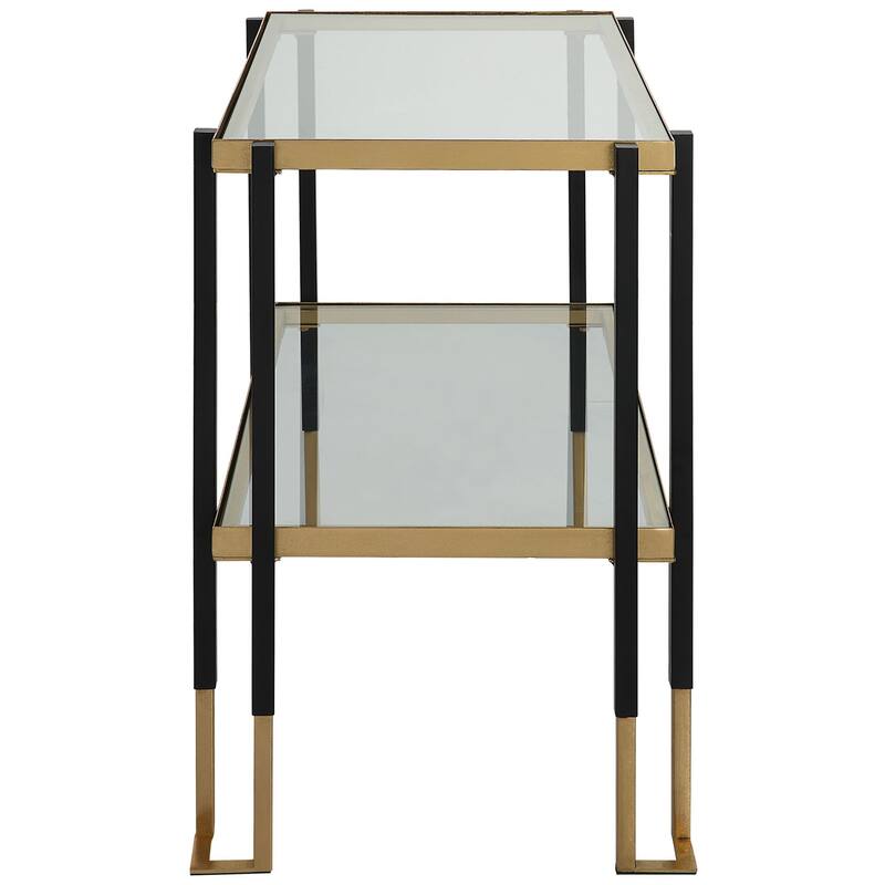 27.75" Black and Gold Rectangular Side Table with Glass Top