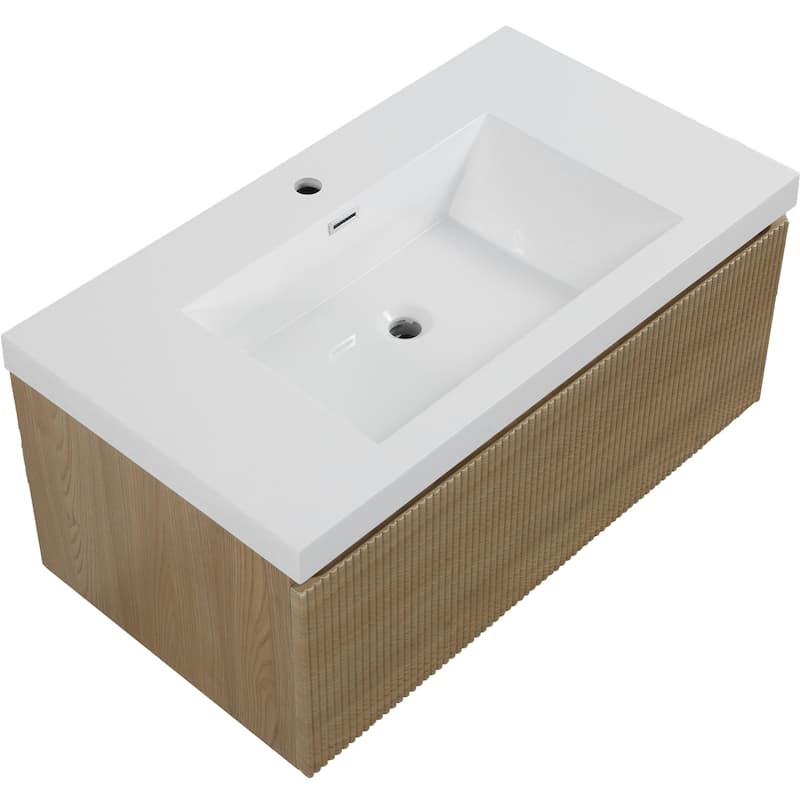 36'' Floating Bathroom Vanity with Sink Combo, Wall-Mounted Striped Bathroom Storage Cabinet with Drawer and Solid Surface Basin