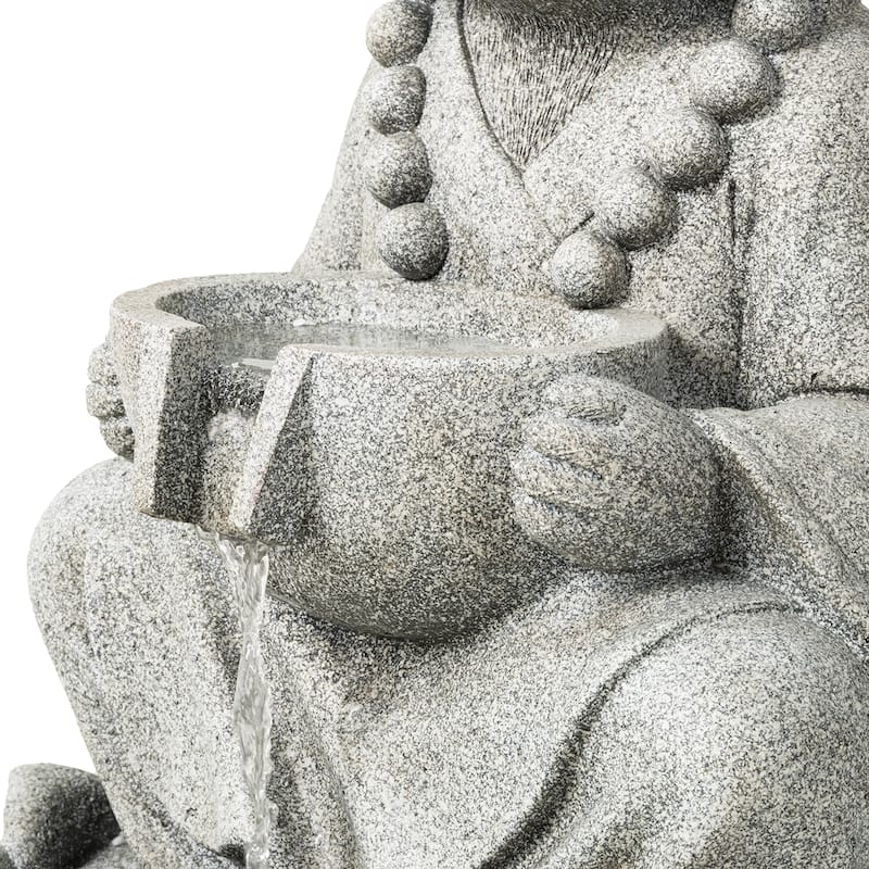 Glitzhome 21.75"H 2-Tiered Zen-Style Polyresin Cat Dog Statue Outdoor Fountain with LED Lights