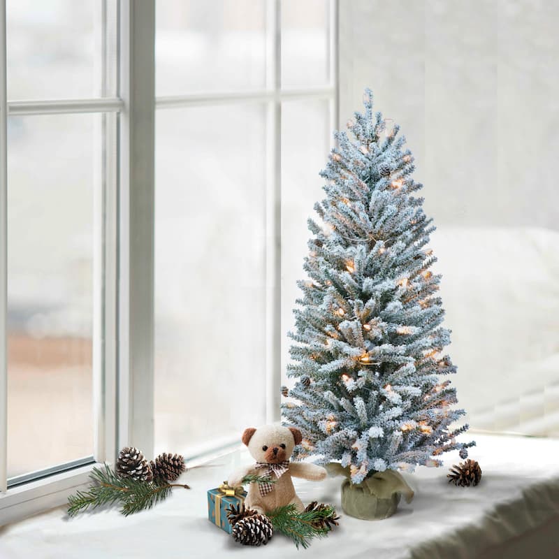 Puleo International Pre-Lit 3' Flocked Fir Artificial Christmas Tree