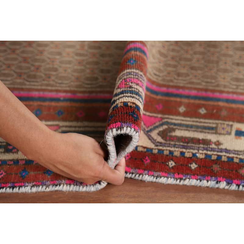 Brown Koliaei Vintage Persian Runner Rug Hand-Knotted Wool Carpet - 3'9" x 11'5"