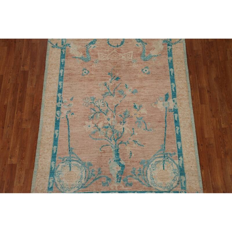 Vegetable Dye Oushak Oriental Area Rug Hand-knotted Wool Carpet - 4'11"x 6'11"
