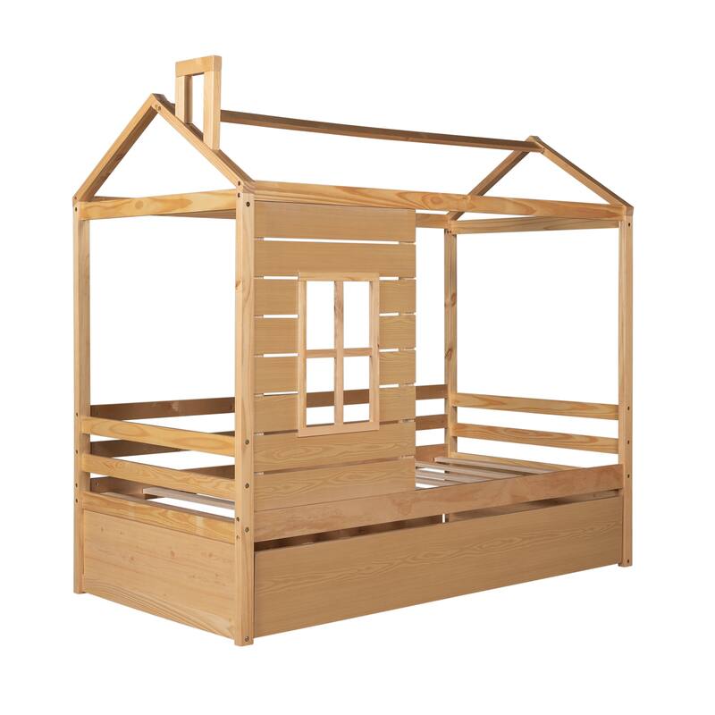 House Bed Wood Bed with Two Drawers Maximized space Kid-Friendly Design Quality Structure