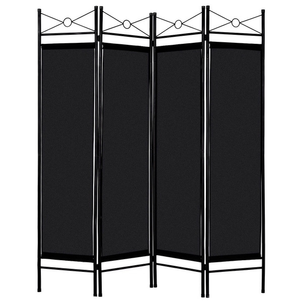 Costway Black 4 Panel Room Divider Privacy Screen Home Office Fabric Metal Frame