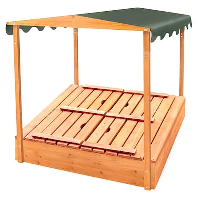 Badger Basket Convertible Cedar Canopy Sandbox with 2 Bench Seats - 46.5 inches L x 46.5 inches W x 57 inches H