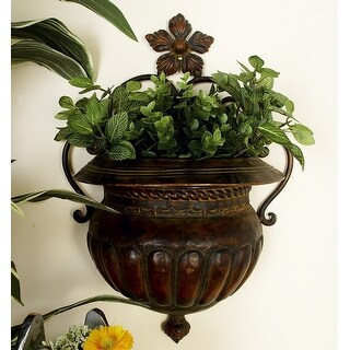 Brown Metal Indoor Outdoor Scroll Wall Planter - 12 x 6 x 18