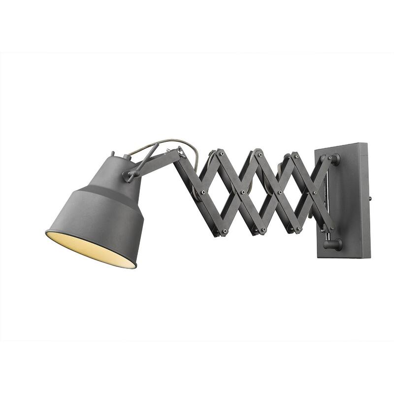 Adjustable Wall Sconce with Grey Metal Shade and Plug-In Iron Fixture E26 Base LED Compatible - 9.75" H x 7" W x 34.5" D