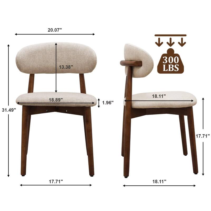 Flannelette Upholstered Dining Chair with Walnut Solid Wood Legs, Armless Chair Set of 4