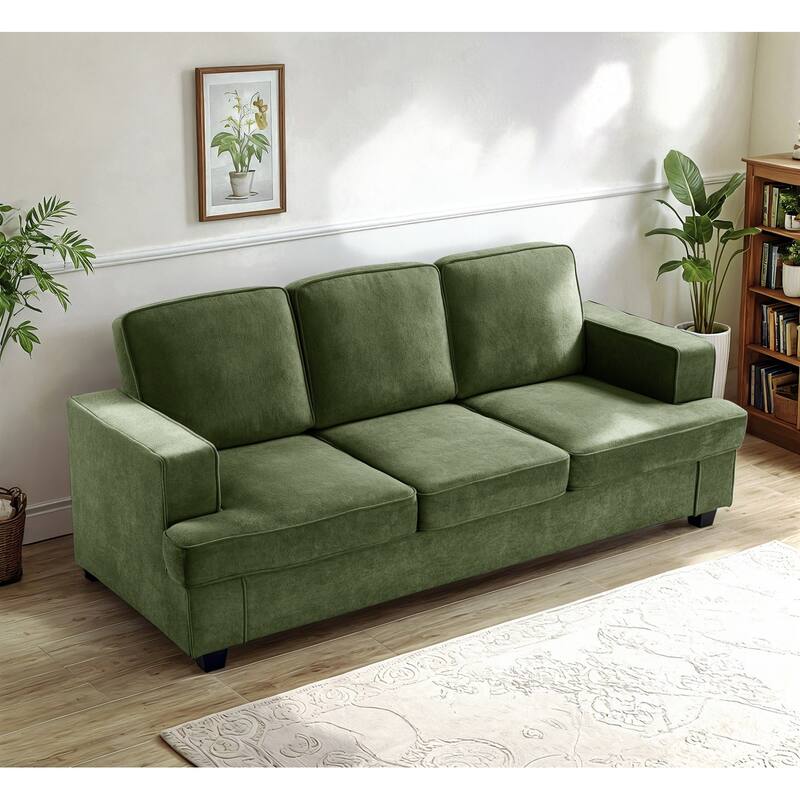 Green Velvet 3 Seater Sofa, 84x36x35 inches, Comfortable and Versatile - Multi-Color