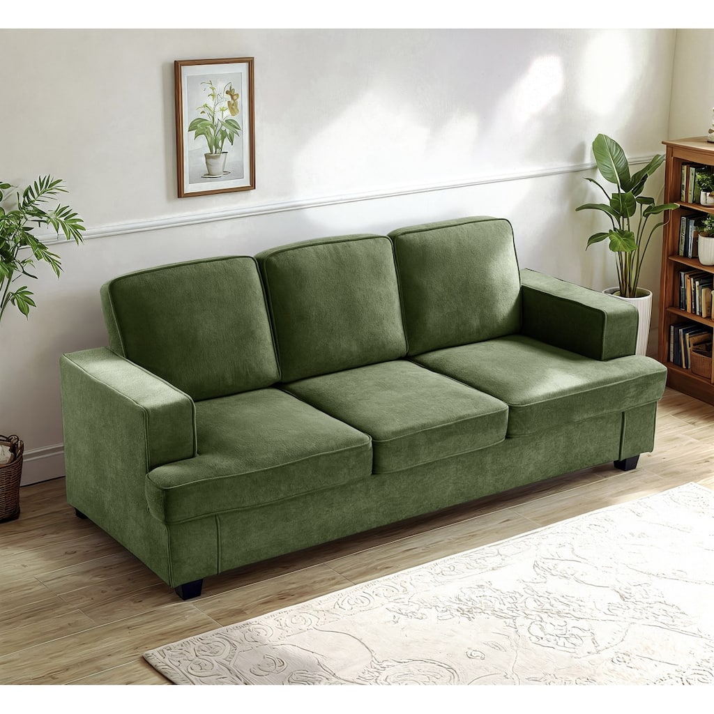 Green Velvet 3 Seater Sofa, 84x36x35 inches, Comfortable and Versatile