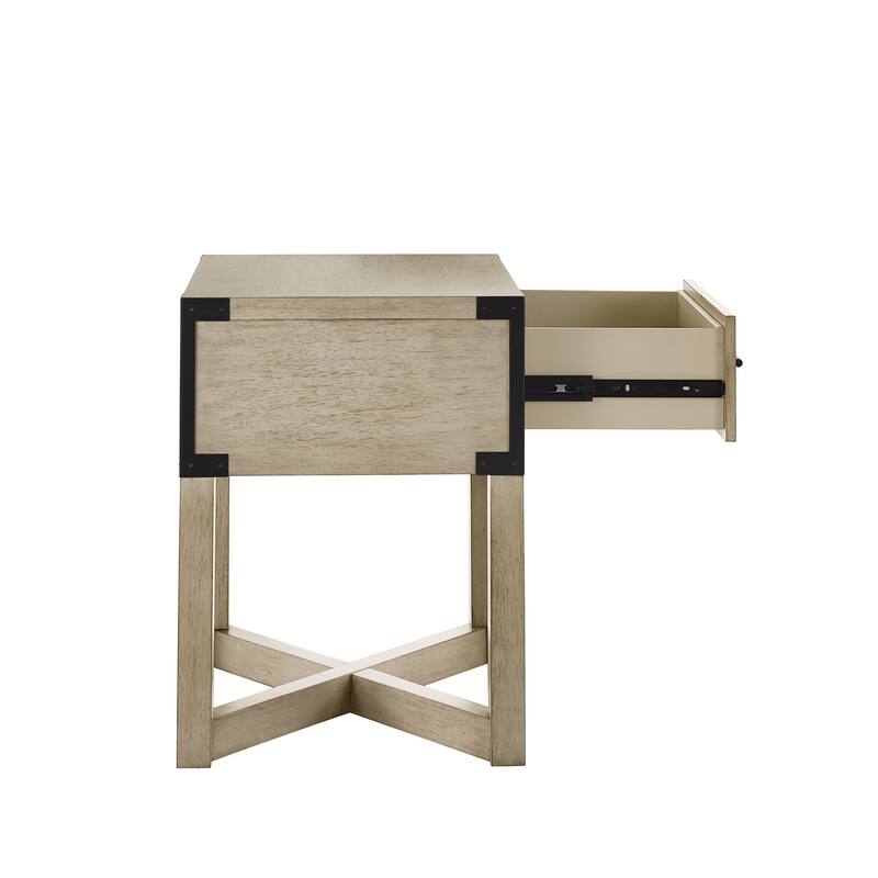 Mendocino Wood Finish X-Base End Table with Drawer by iNSPIRE Q Classic