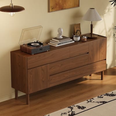 JASIWAY Buffet Table Cabinet Sideboard Cabinet with Drawers, Walnut