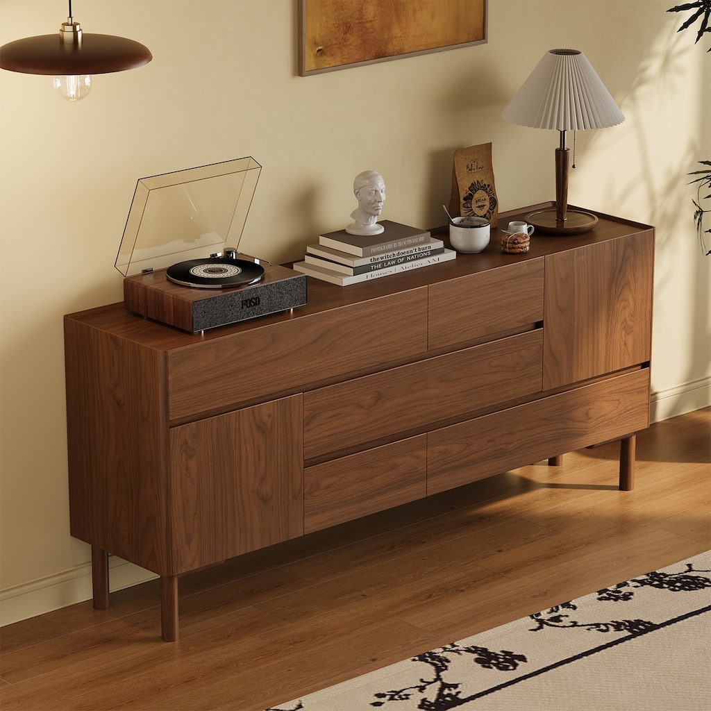 JASIWAY Buffet Table Cabinet Sideboard Cabinet with Drawers, Walnut