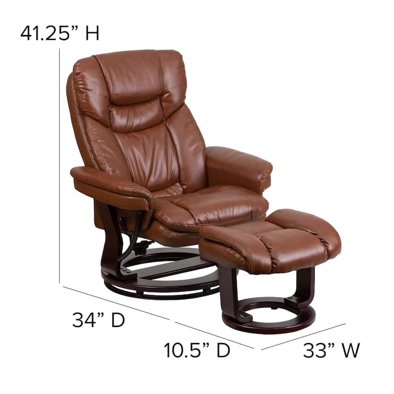 Contemporary Multi-Position Recliner and Curved Ottoman with Swivel Base - 34" - 44.5"D x 33"W x 41.25"H