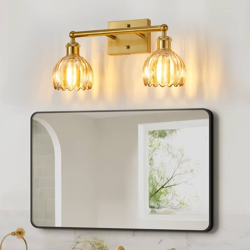 Modern Vintage Bathroom Vanity Light - Patterned Glass Shade E26 Bulb Base