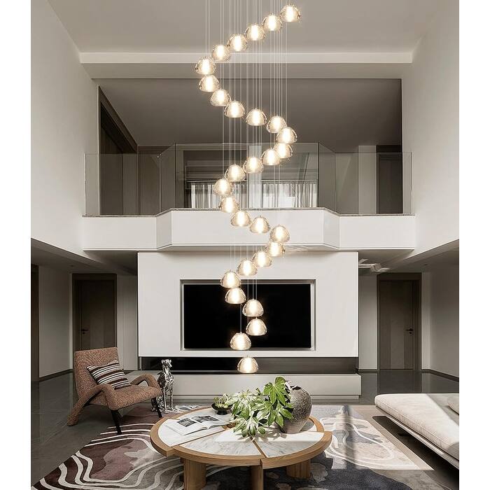 KAYLA 30-Lights Gold Modern Crystal Chandelier for Staircases, 157" Extra-Long Adjustable LED Ceiling Light