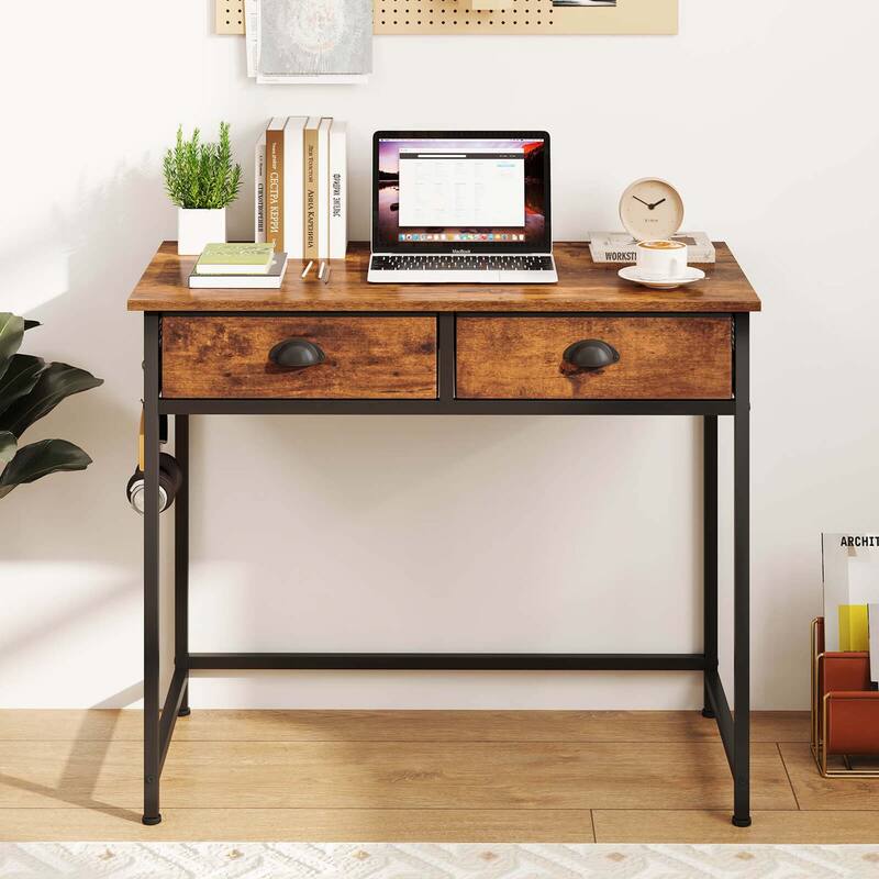 Costway Space Saving Home Computer Desk with 2 Fabric Drawers 4 - See Details