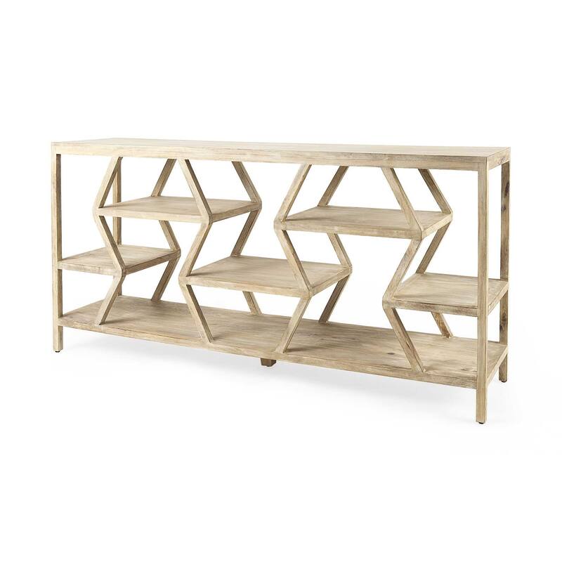 HomeRoots Light Brown Mango Wood Finish Console Table With Multi Level Shelf Design - 16