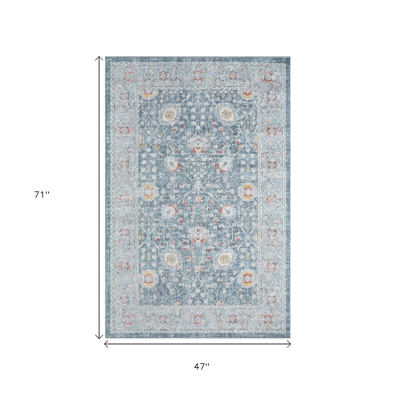 HomeRoots Floral Traditional Rectangle Area Rug - 4' X 6'