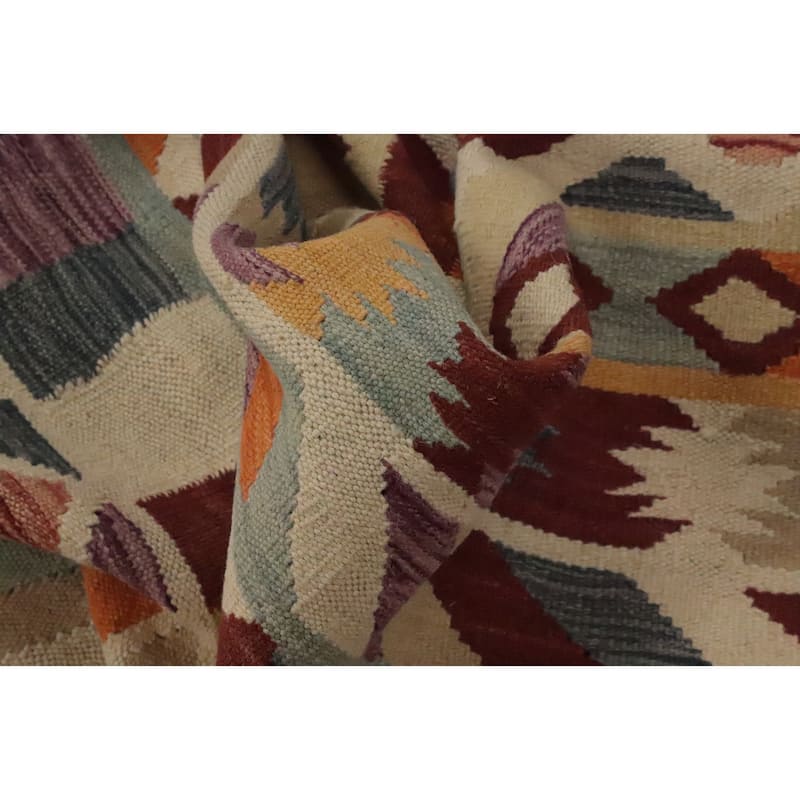 Hand Woven Oriental 100% Wool Carpet Southwestern Modern Multi-Colored Kilim Runner Rug - 12' 2'' X 2' 7''