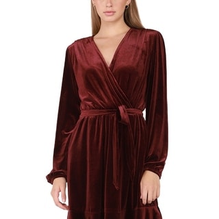 Black Tape Women's Ruffled Hem Faux Wrap Velvet Dress Red Size