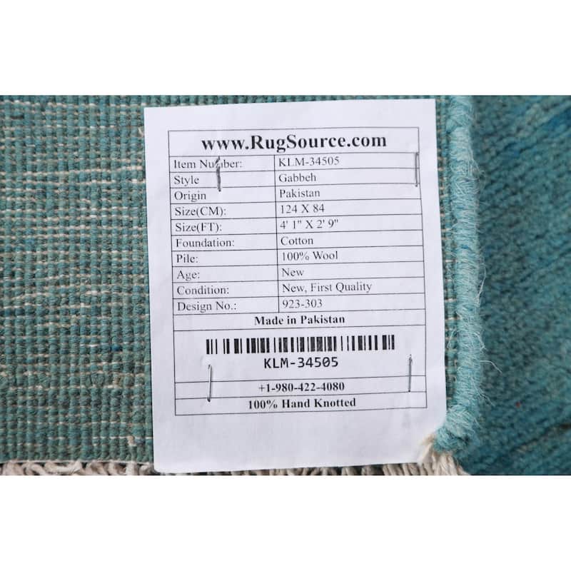Light Blue Gabbeh Modern Rug Handmade Wool Carpet - 2'9" x 4'1"