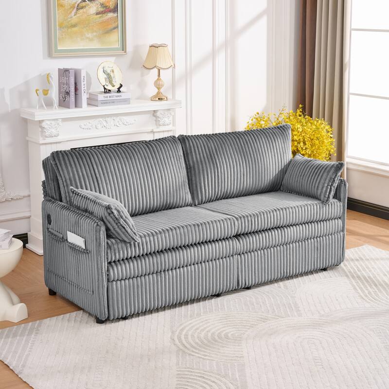 Roomfitters 73" Modern Corduroy Sofa Bed with Pull-out Sleeper Design, Modular Daybed with Storage Pocket & Pillows