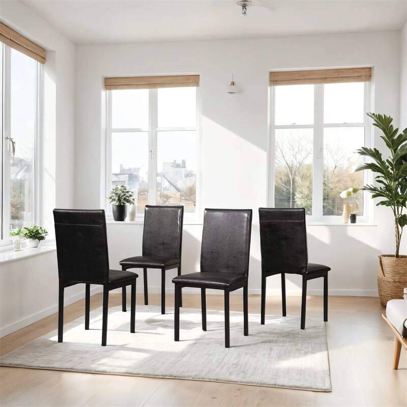 Faux Leather Seat Metal Frame Dining Chairs, Set of 4, Black/Red