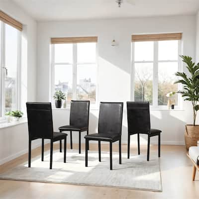 Faux Leather Seat Metal Frame Dining Chairs, Set of 4, Black/Red