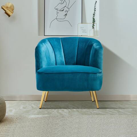 Modern Vanity Chair for Living Room, Fabric Upholstered Arm Chair Guest Chair with Golden Metal Legs