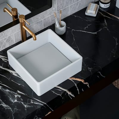 Karran Quattro QM175 Matte White Acrylic 15 in. Square Bathroom Vessel Sink