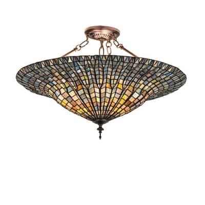 Meyda Tiffany 243228 Tiffany Lotus Leaf 3 Light 25" Wide Semi-Flush