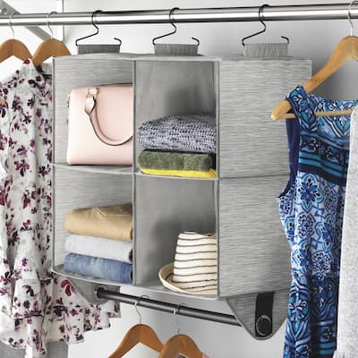 Whitmor 4-Section Fabric Closet Organizer Shelving with Built-In Chrome Garment Rod