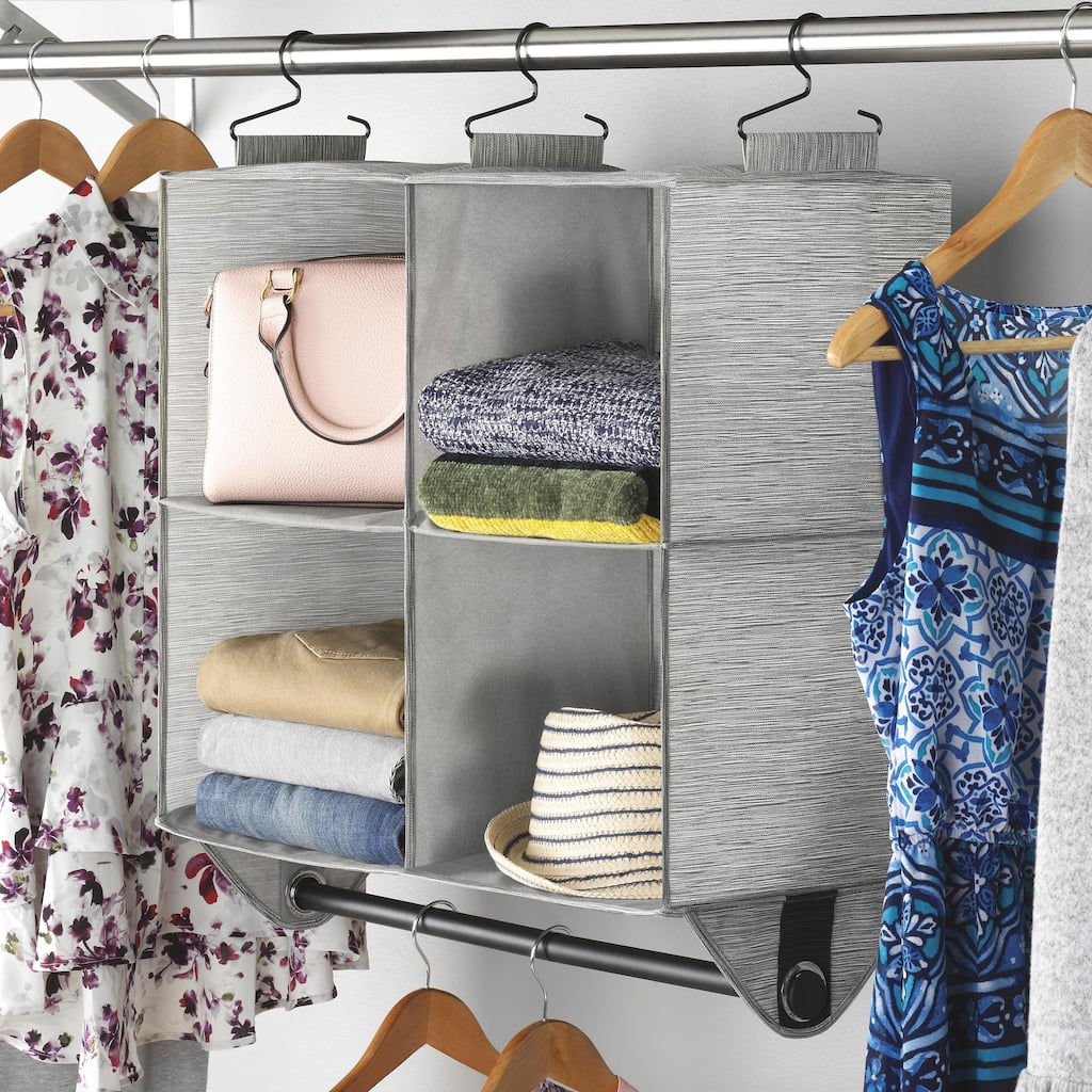 Whitmor 4-Section Fabric Closet Organizer Shelving with Built-In Chrome Garment Rod