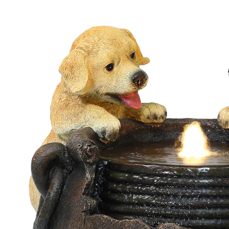 Puppy Love Farmhouse Resin Outdoor Fountain with Lights