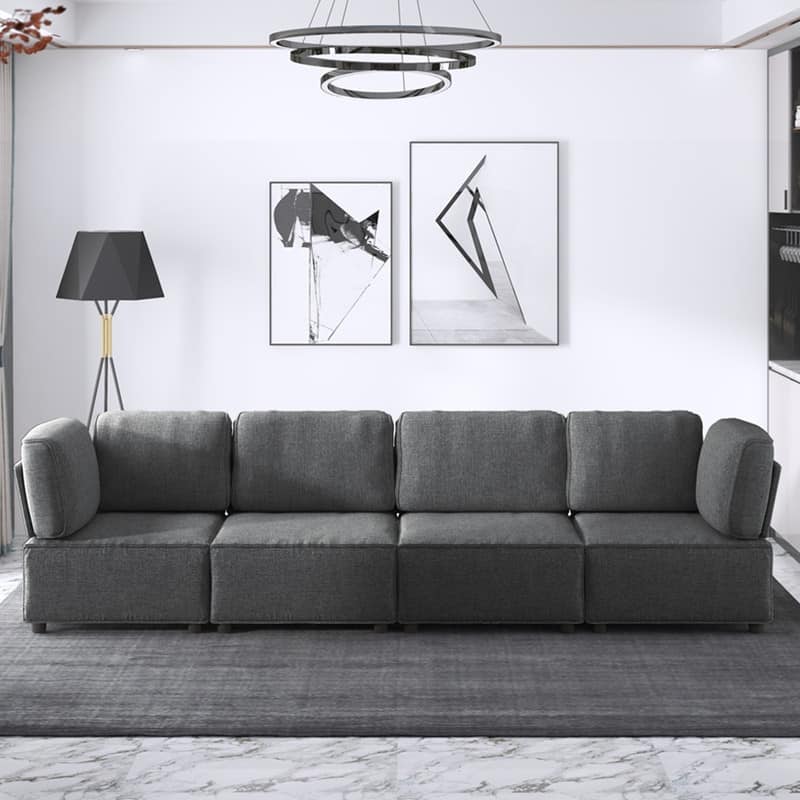 Mixoy Convertible Modular Sleeper Couch with Ottoman - Dark Grey-4