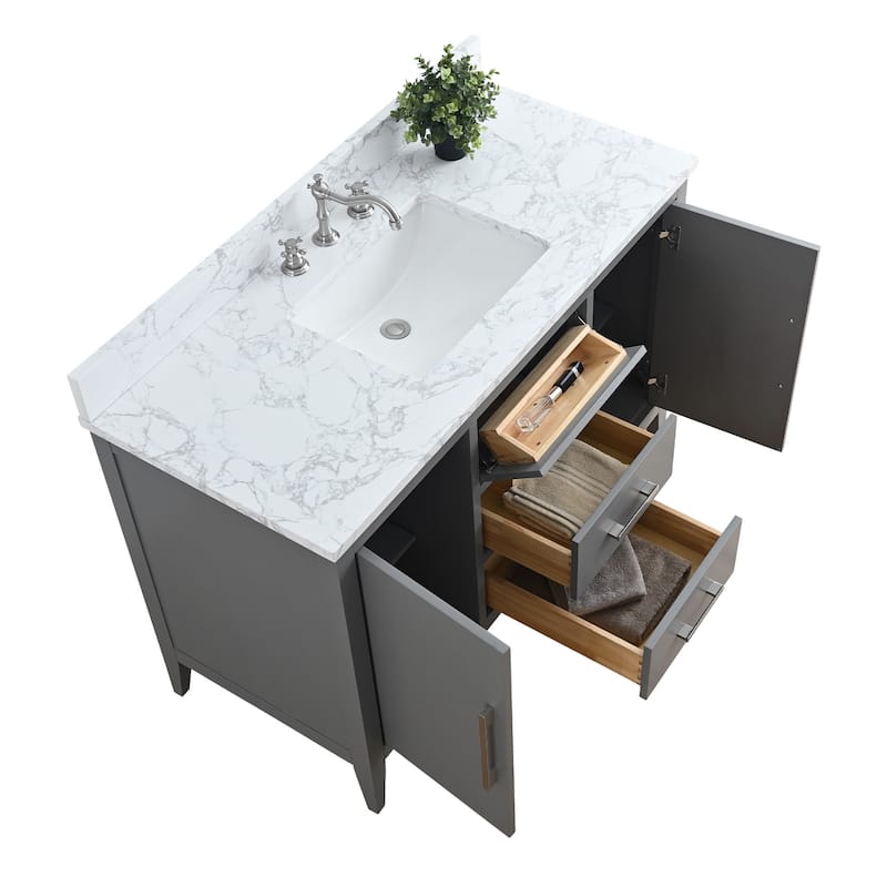 Vanity Art 48" Single Sink Bathroom Vanity Cabinet with Engineered Marble Countertop